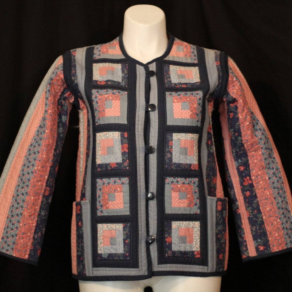 Pink and Blue Quilted Jacket Coat One of a Kind